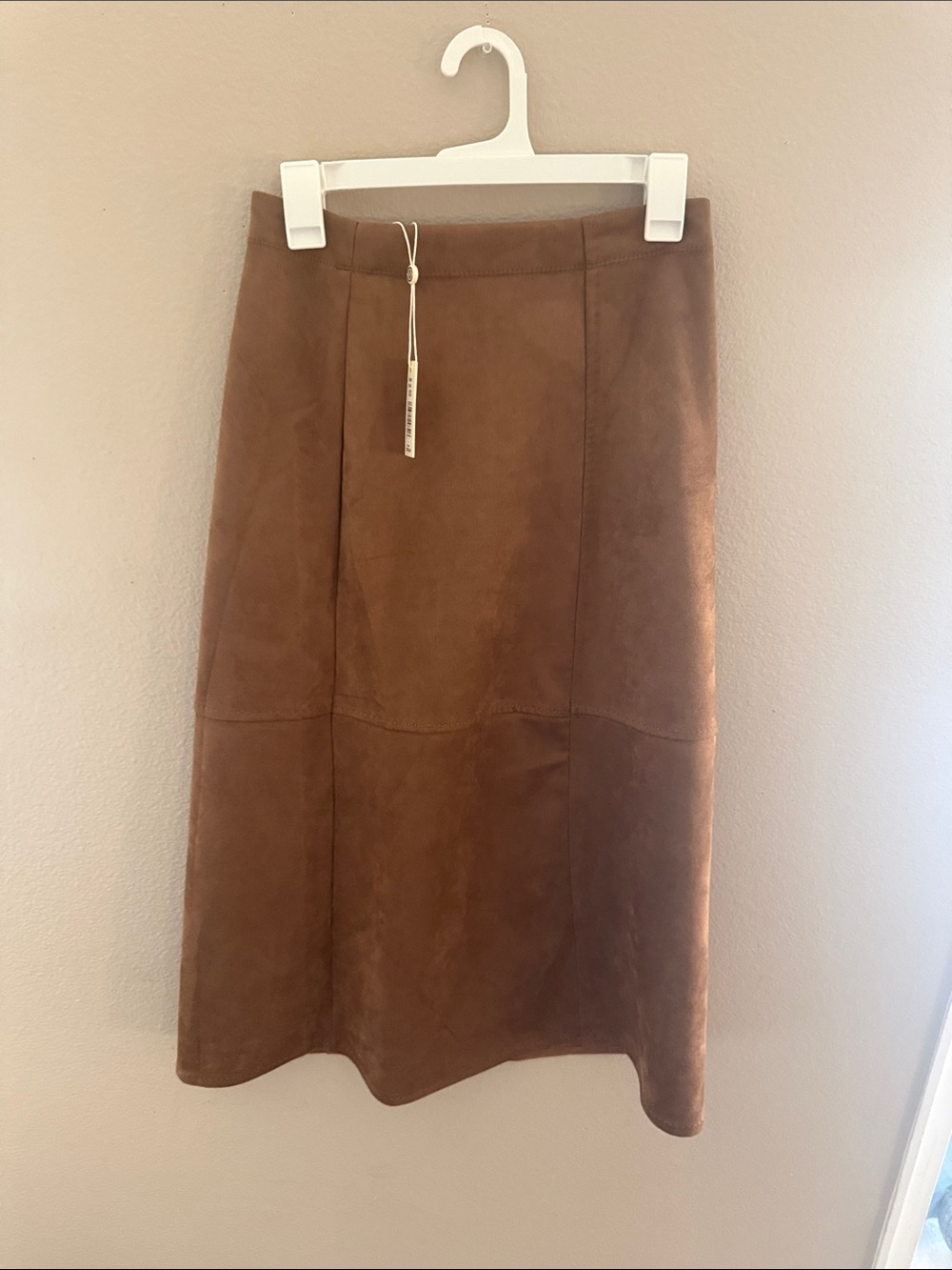 Brown Suede A-Line Midi Skirt